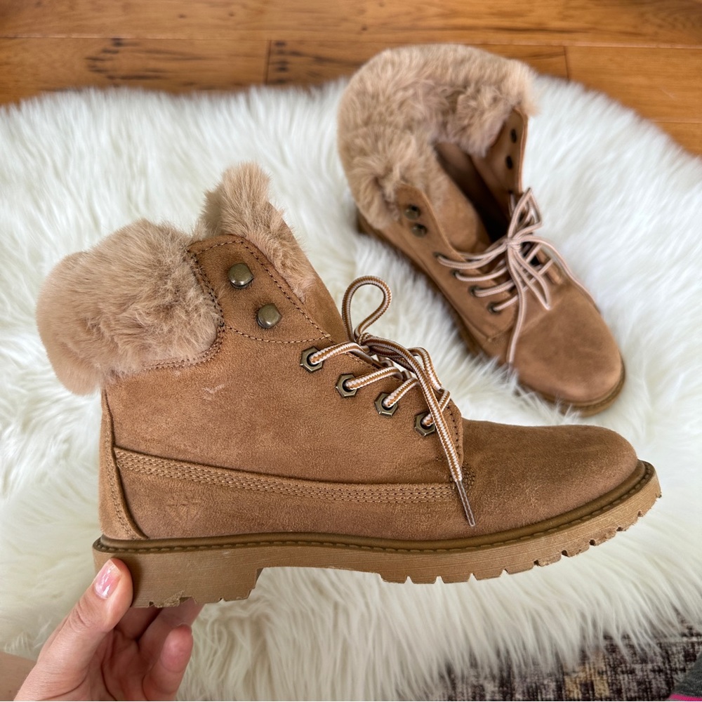 Rock&Candy Brown Faux Fur Laced Ankle Boots